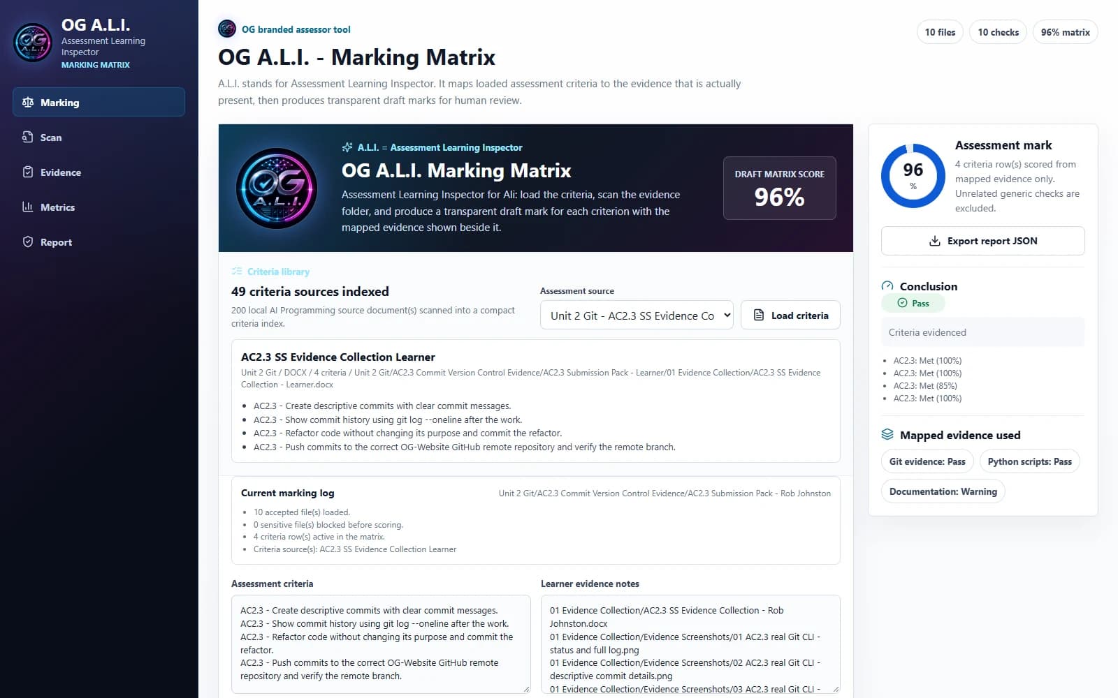 OG A.L.I. Marking Matrix Marking Matrix