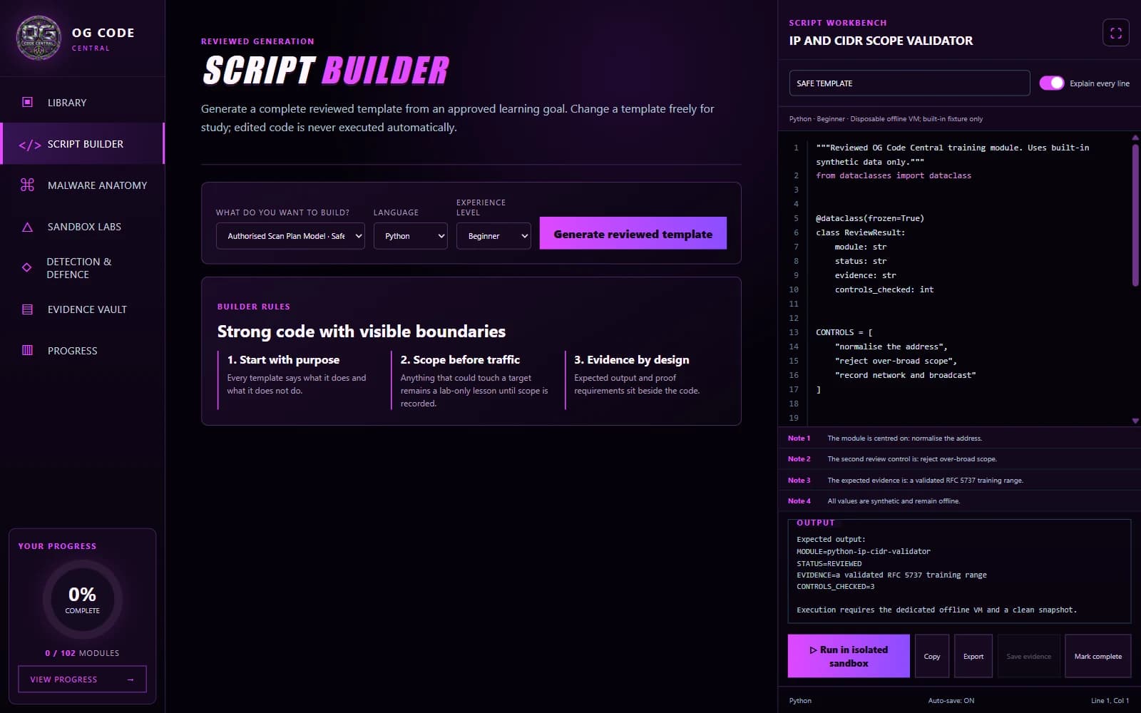 OG Code Central script builder