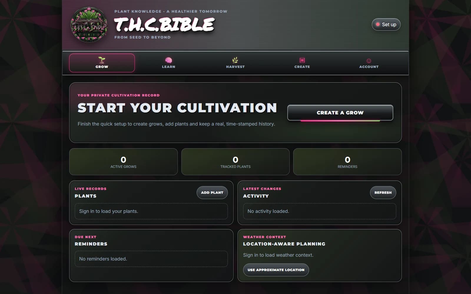 T.H.C. Bible Grow dashboard